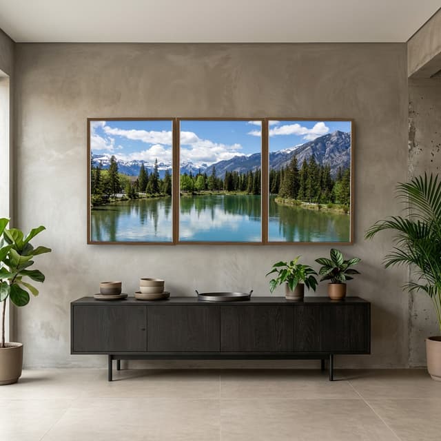 Kit 3 Quadros Decorativos Lago e Montanha
