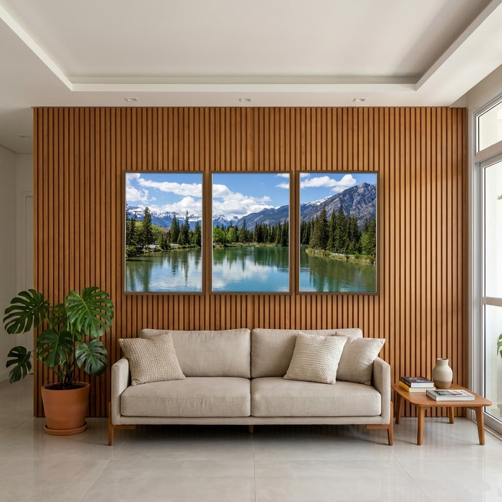 Kit 3 Quadros Decorativos Lago e Montanha