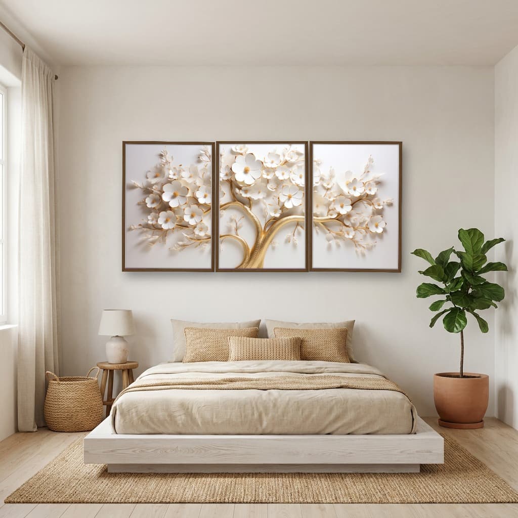 Kit 3 Quadros Decorativos Árvore 3D