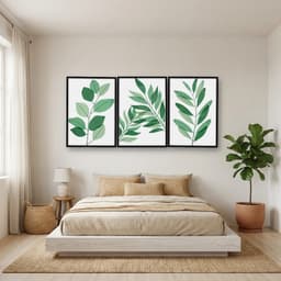 Trio de Quadros Decorativos Plantas Abstratas