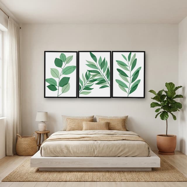 Trio de Quadros Decorativos Plantas Abstratas