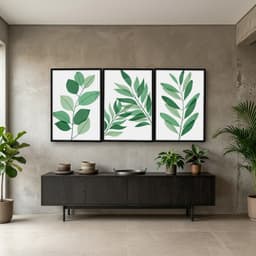 Trio de Quadros Decorativos Plantas Abstratas