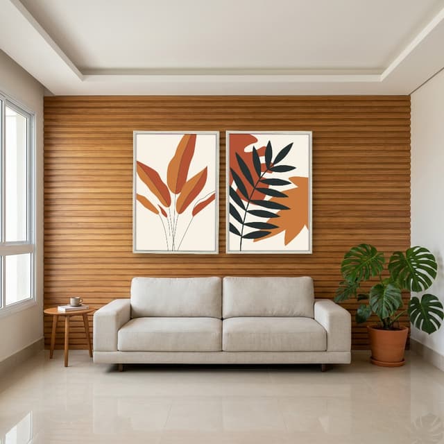 Kit 2 Quadros Decorativos Plantas Abstratas