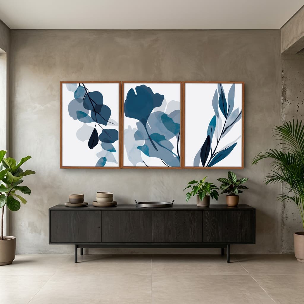 Kit 3 Quadros Decorativos Plantas Abstratas