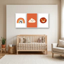 Kit 3 Quadros Decorativos Infantis Leão, Nuvem e Arco-Íris