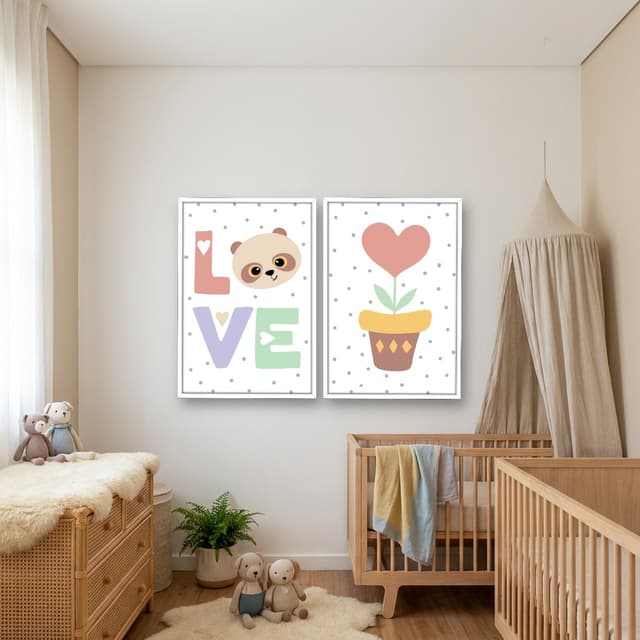 Kit 2 Quadros Decorativos Infantis Love e Vasinho