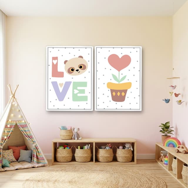 Kit 2 Quadros Decorativos Infantis Love e Vasinho