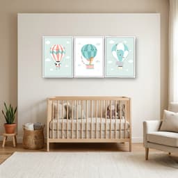 Kit 3 Quadros Decorativos Infantis Balões com Animais