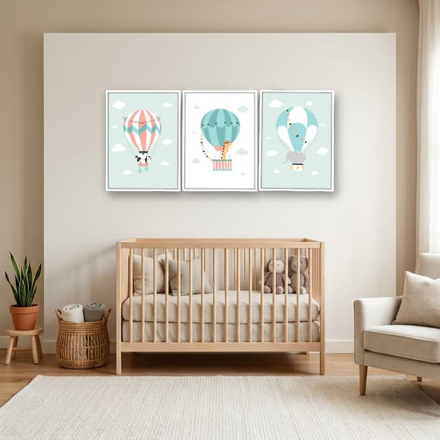 Kit 3 Quadros Decorativos Infantis Balões com Animais