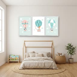 Kit 3 Quadros Decorativos Infantis Balões com Animais