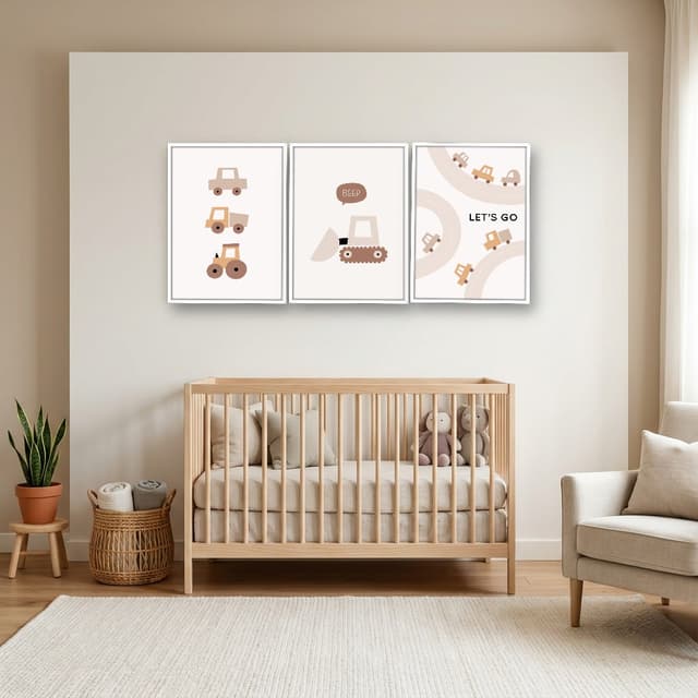 Kit 3 Quadros Decorativos Infantis Carrinhos