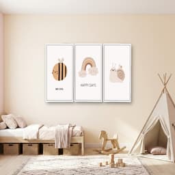 Kit 3 Quadros Decorativos Infantis Abelha, Caracol e Arco-Íris