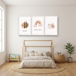 Kit 3 Quadros Decorativos Infantis Abelha, Caracol e Arco-Íris