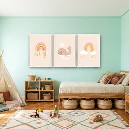 Kit 3 Quadros Decorativos Infantis Baleia e Arco-Íris