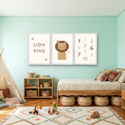 Kit 3 Quadros Decorativos Infantis Leão e Números