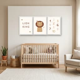 Kit 3 Quadros Decorativos Infantis Leão e Números