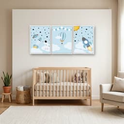 Kit 3 Quadros Decorativos Infantis Planetas e Balão