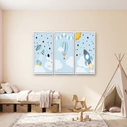Kit 3 Quadros Decorativos Infantis Planetas e Balão