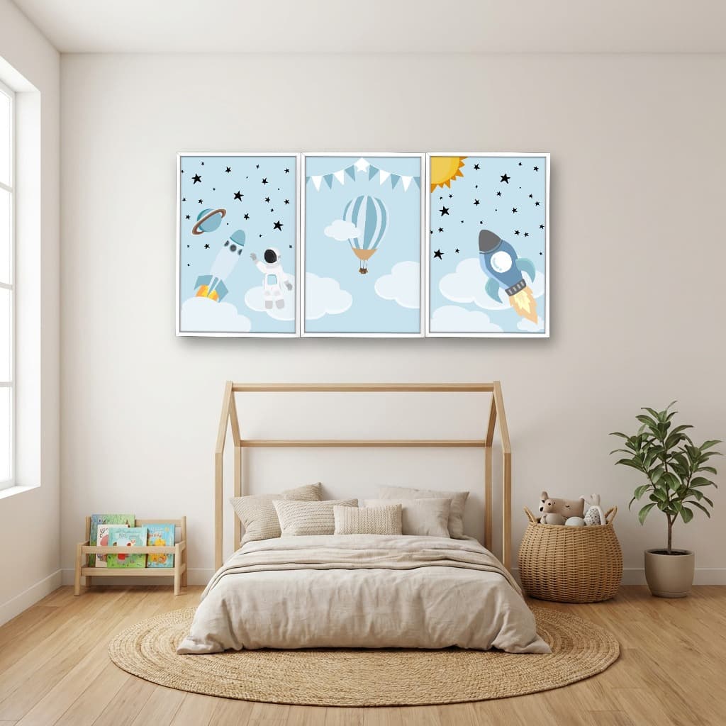 Kit 3 Quadros Decorativos Infantis Planetas e Balão