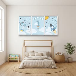 Kit 3 Quadros Decorativos Infantis Planetas e Balão