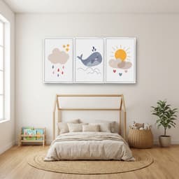 Kit 3 Quadros Decorativos Infantis Baleia e Nuvens