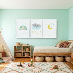 Kit 3 Quadros Decorativos Infantis Preguiça e Arco-Íris