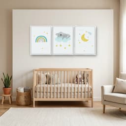 Kit 3 Quadros Decorativos Infantis Preguiça e Arco-Íris