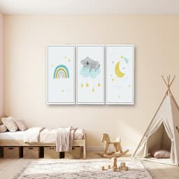 Kit 3 Quadros Decorativos Infantis Preguiça e Arco-Íris