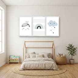 Kit 3 Quadros Decorativos Infantis Nuvem e Arco-Íris