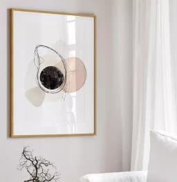 Quadro Decorativo Retangular Abstrato Circulo Negro E Formas Organicas Com Linhas