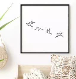 Quadro Decorativo Quadrado Pássaros Voando Minimalista