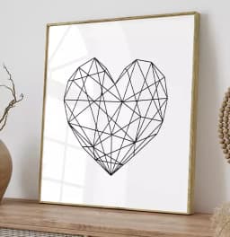 Quadro Decorativo Coração Geométrico Minimalista Preto e Branco