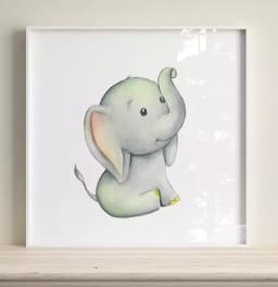 Quadro Decorativo Elefante Baby Aquarela Desenho Minimalista