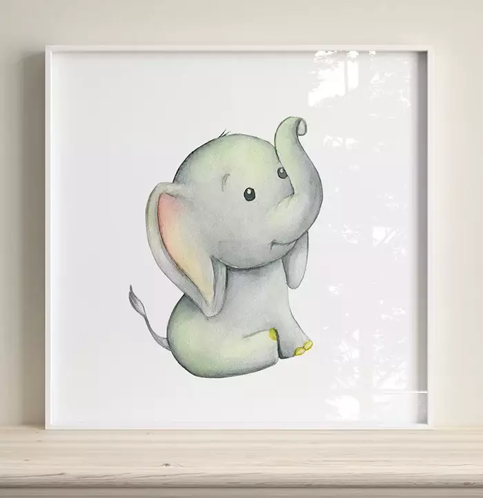 Quadro Decorativo Elefante Baby Aquarela Desenho Minimalista