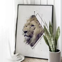 Quadro Decorativo Leão em Losango Geométrico Colorido