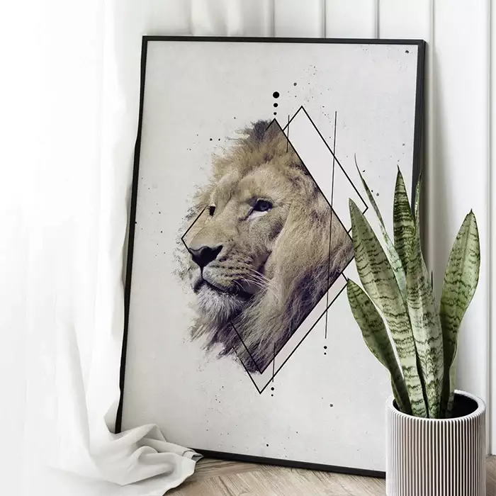 Quadro Decorativo Leão em Losango Geométrico Colorido