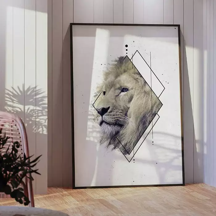 Quadro Decorativo Leão em Losango Geométrico Colorido