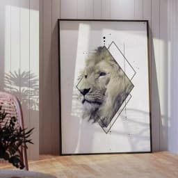 Quadro Decorativo Leão em Losango Geométrico Colorido