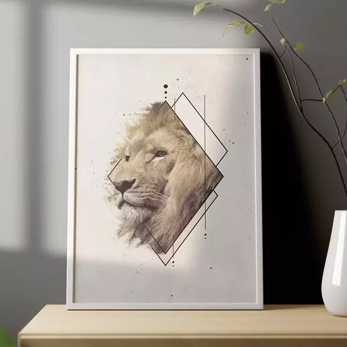 Quadro Decorativo Leão em Losango Geométrico Colorido