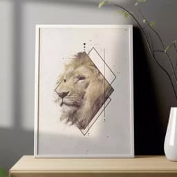 Quadro Decorativo Leão em Losango Geométrico Colorido