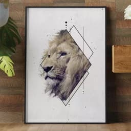 Quadro Decorativo Leão em Losango Geométrico Colorido