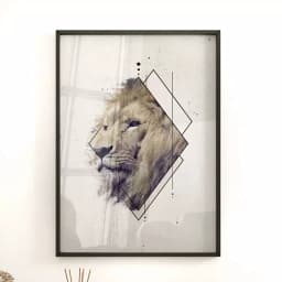 Quadro Decorativo Leão em Losango Geométrico Colorido