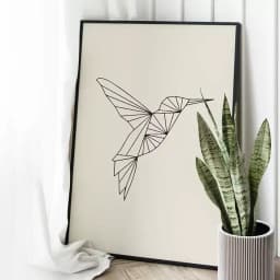 Quadro Decorativo Beija-Flor Voando Geométrico Minimalista