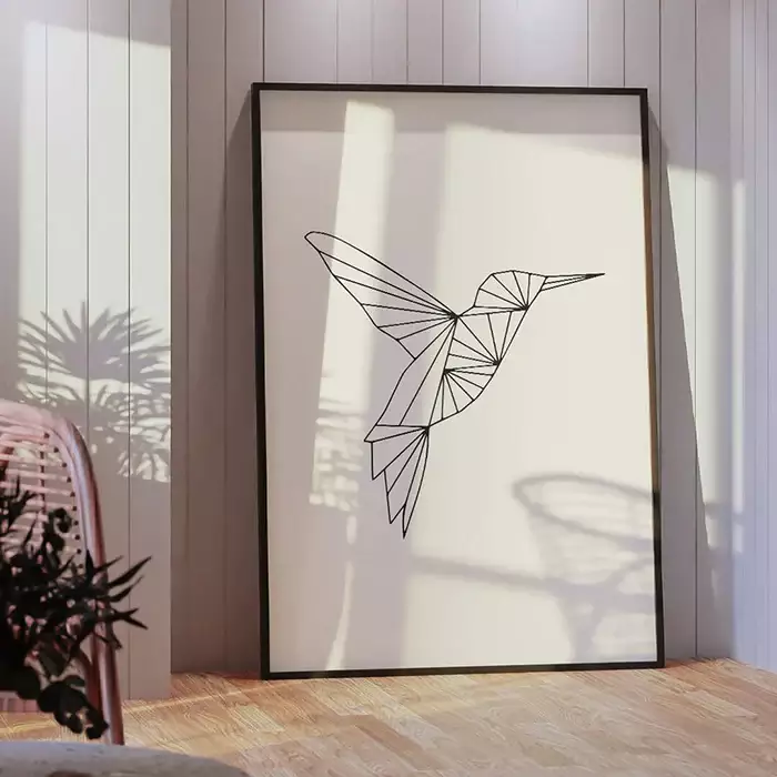 Quadro Decorativo Beija-Flor Voando Geométrico Minimalista