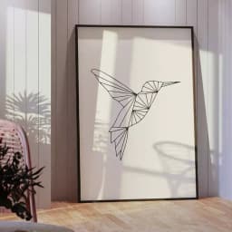 Quadro Decorativo Beija-Flor Voando Geométrico Minimalista
