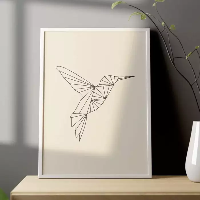 Quadro Decorativo Beija-Flor Voando Geométrico Minimalista