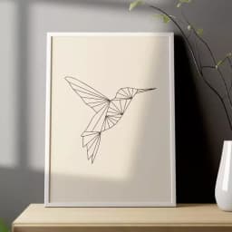 Quadro Decorativo Beija-Flor Voando Geométrico Minimalista