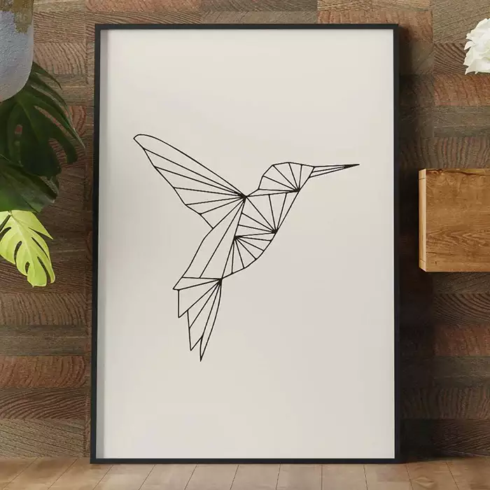 Quadro Decorativo Beija-Flor Voando Geométrico Minimalista