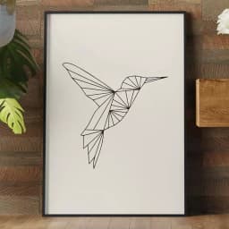 Quadro Decorativo Beija-Flor Voando Geométrico Minimalista