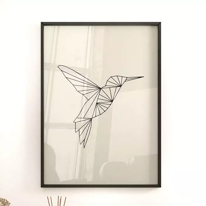 Quadro Decorativo Beija-Flor Voando Geométrico Minimalista